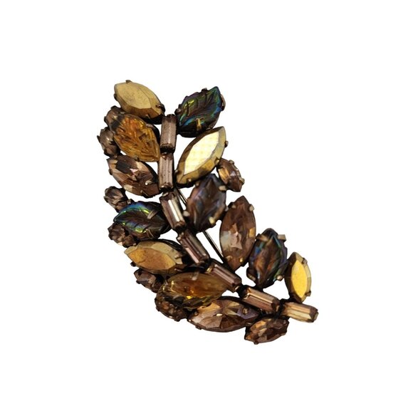 Vintage Signed Regency Molded & Metallic Glass Brooch (A4368) - Picture 1 of 6